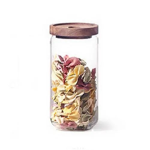 Glasbehälter 1000 ml, Küchen-Servier-Flasche mit abnehmbarem Holzlöffel, BPA-freier KlarGlasbehälter für Tee, Pulver, Gewürze, Kräuter