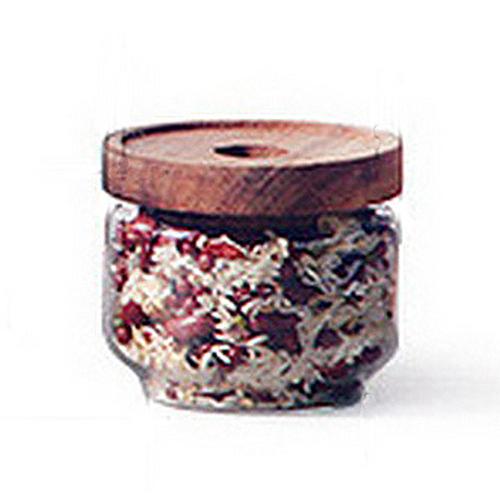 350 ml Glass Coffee Containers,  Kitchen Serving Food Storage Canister with Sealed Wooden Lid, BPA-Free Clear Glass Jar for Tea Leaves, Powder, Spice,Weed