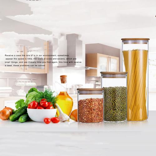 Dia 55mm H 60mm H 80mm H 100mm H 150mm Glass Food Storage Containers Set,Airtight Food Jars with Bamboo Wooden Lids -  Kitchen Canisters For Sugar,Candy, Cookie, Rice and Spice Jars