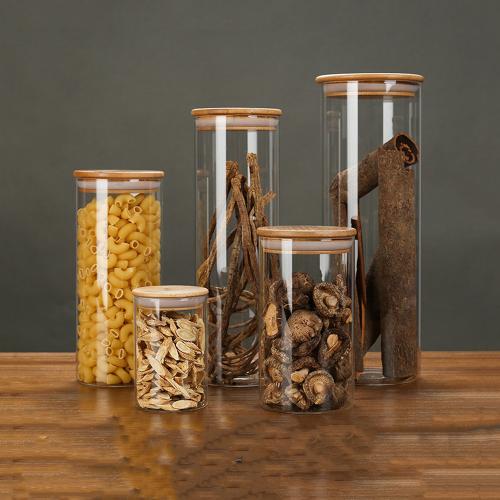 Dia 55mm H 60mm H 80mm H 100mm H 150mm Glass Food Storage Containers Set,Airtight Food Jars with Bamboo Wooden Lids -  Kitchen Canisters For Sugar,Candy, Cookie, Rice and Spice Jars