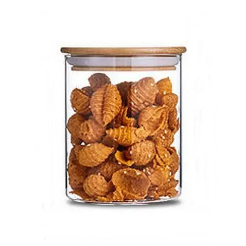 Glas Lebensmittelbehälter Set, 100mm Durchmesser x 130mm Höhe, 780ml, luftdicht mit Bambus Holz Deckeln – Küchenbehälter für Zucker, Süßigkeiten, Kekse, Reis und Gewürze.