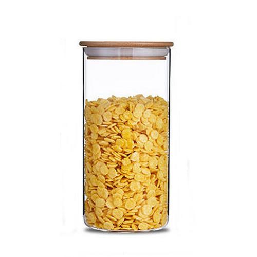 Dia 100mm H 210mm 1400ml Glass Food Storage Containers Set,Airtight Food Jars with Bamboo Wooden Lids -  Kitchen Canisters For Sugar,Candy, Cookie, Rice and Spice Jars