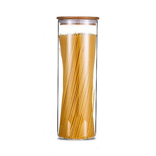 Dia 100mm H 300mm 2000ml Glass Food Storage Containers Set,Airtight Food Jars with Bamboo Wooden Lids -  Kitchen Canisters For Sugar,Candy, Cookie, Rice and Spice Jars