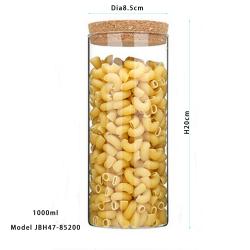 Dia 85mm H 200mm 1000ml Empty Clear Glass Bottles with Cork Stopper - Refillable Dry Food Goods Storage Container Vial Jars For Flower Tea Dry Fruit Nuts Candy Seasoning and Other Small Items