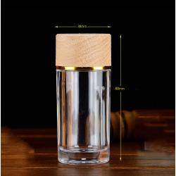 plastic cream bottle acrylic jar with wooden lid wooden cap custom made luxury cosmetic, food, and medicine,Size A: D38xH88mm, 28ml