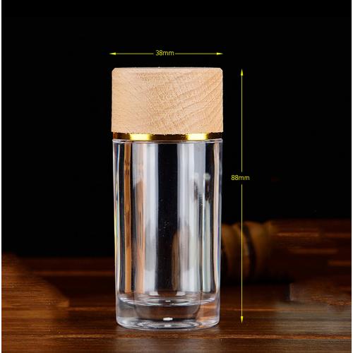 plastic cream bottle acrylic jar with wooden lid wooden cap custom made luxury cosmetic, food, and medicine,Size A: D38xH88mm, 28ml