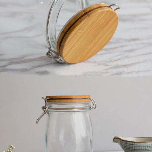 3pcs 1000ml Wide Mouth Square Glass Jar - Airtight Storage Jar with wood Bamboo Lid Medium Jar Perfect for Beans, Jelly, Storing and Canning Use