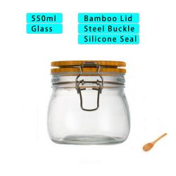 500ml Wide Mouth Round Glass Jar - Airtight Storage Jar with wood Bamboo Lid Medium Jar Perfect for Beans, Jelly, Storing and Canning Use