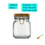 1000ml Wide Mouth Square Glass Jar - Airtight Storage Jar with wood Bamboo Lid Medium Jar Perfect for Beans, Jelly, Storing and Canning Use