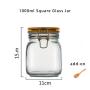 3pcs 1000ml Wide Mouth Square Glass Jar - Airtight Storage Jar with wood Bamboo Lid Medium Jar Perfect for Beans, Jelly, Storing and Canning Use