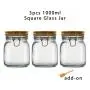 3er Set 1000ml Weite-Mund-Glasbehälter - Dicht verschließbare Behälter mit Holz-Bambusdeckel, Medium Behälter, Perfekt für Bohnen, Gelee, Lagern und Einmachen