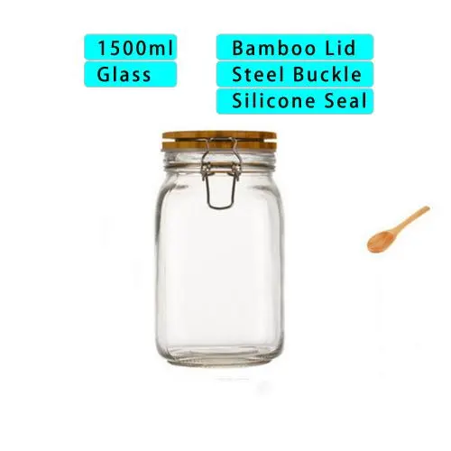 1500ml Wide Mouth Square Glass Jar - Airtight Storage Jar with wood Bamboo Lid Medium Jar Perfect for Beans, Jelly, Storing and Canning Use 1500ml Wide Mouth Square Glass Jar - Airtight Storage Jar with wood Bamboo Lid Medium Jar Perfect for Beans, Jelly, Storing and Canning Use