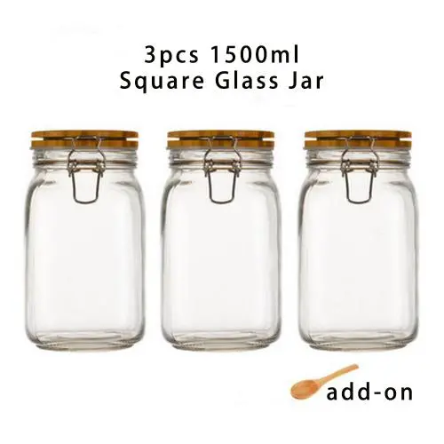 3pcs 1500ml Wide Mouth Square Glass Jar - Airtight Storage Jar with wood Bamboo Lid Medium Jar Perfect for Beans, Jelly, Storing and Canning Use 3pcs 1500ml Wide Mouth Square Glass Jar - Airtight Storage Jar with wood Bamboo Lid Medium Jar Perfect for Beans, Jelly, Storing and Canning Use