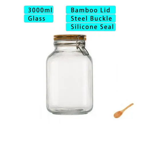 3000ml Wide Mouth Square Glass Jar - Airtight Storage Jar with wood Bamboo Lid Medium Jar Perfect for Beans, Jelly, Storing and Canning Use 3000ml Wide Mouth Square Glass Jar - Airtight Storage Jar with wood Bamboo Lid Medium Jar Perfect for Beans, Jelly, Storing and Canning Use