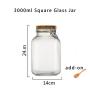 3000ml Wide Mouth Square Glass Jar - Airtight Storage Jar with wood Bamboo Lid Medium Jar Perfect for Beans, Jelly, Storing and Canning Use