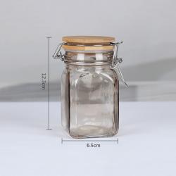 4pcs 250ml Wide Mouth Square Glass Jar - Airtight Storage Jar with wood Bamboo Lid Medium Jar Perfect for Beans, Jelly, Storing and Canning Use