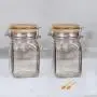 2 Stück 250 ml Fassung mit quadratischem, breitem Glasbehälter – luftdichter Behälter mit Holz-Bambusdeckel, mittelgroßer Behälter, ideal für Bohnen, Gelee, Lagern und Konservieren