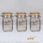 3pcs 250ml Wide Mouth Square Glass Jar - Airtight Storage Jar with wood Bamboo Lid Medium Jar Perfect for Beans, Jelly, Storing and Canning Use