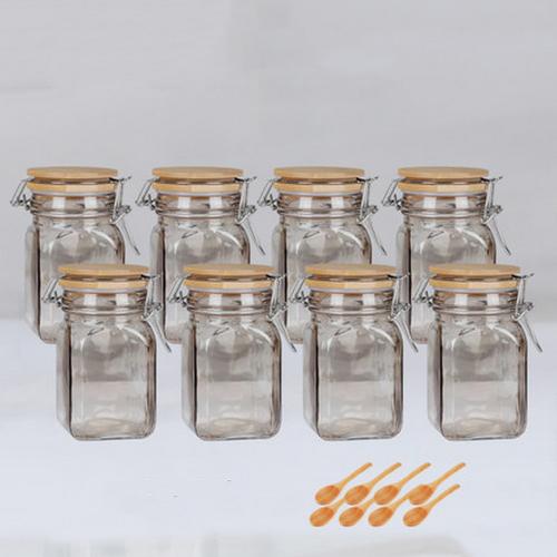 8pcs 250ml Wide Mouth Square Glass Jar - Airtight Storage Jar with wood Bamboo Lid Medium Jar Perfect for Beans, Jelly, Storing and Canning Use