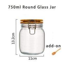 3pcs 750ml Wide Mouth Round Glass Jar - Airtight Storage Jar with wood Bamboo Lid Medium Jar Perfect for Beans, Jelly, Storing and Canning Use