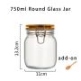 500ml 750ml 1000ml total 3pcs Wide Mouth Round Glass Jar - Airtight Storage Jar with wood Bamboo Lid Medium Jar Perfect for Beans, Jelly, Storing and Canning Use