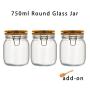 3pcs 750ml Wide Mouth Round Glass Jar - Airtight Storage Jar with wood Bamboo Lid Medium Jar Perfect for Beans, Jelly, Storing and Canning Use