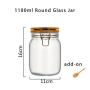 3pcs 1100ml Wide Mouth Round Glass Jar - Airtight Storage Jar with wood Bamboo Lid Medium Jar Perfect for Beans, Jelly, Storing and Canning Use