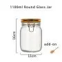 1100ml Wide Mouth Round Glass Jar - Airtight Storage Jar with wood Bamboo Lid Medium Jar Perfect for Beans, Jelly, Storing and Canning Use