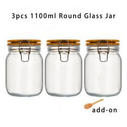 3pcs 1100ml Wide Mouth Round Glass Jar - Airtight Storage Jar with wood Bamboo Lid Medium Jar Perfect for Beans, Jelly, Storing and Canning Use