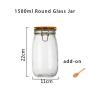 500ml 750ml 1000ml 1500ml total 4pcs Wide Mouth Round Glass Jar - Airtight Storage Jar with wood Bamboo Lid Medium Jar Perfect for Beans, Jelly, Storing and Canning Use