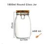 1800ml Wide Mouth Round Glass Jar - Airtight Storage Jar with wood Bamboo Lid Medium Jar Perfect for Beans, Jelly, Storing and Canning Use