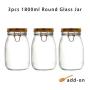 3pcs 1800ml Wide Mouth Round Glass Jar - Airtight Storage Jar with wood Bamboo Lid Medium Jar Perfect for Beans, Jelly, Storing and Canning Use