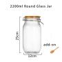 2200ml Wide Mouth Round Glass Jar - Airtight Storage Jar with wood Bamboo Lid Medium Jar Perfect for Beans, Jelly, Storing and Canning Use