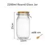 3pcs 2200ml Wide Mouth Round Glass Jar - Airtight Storage Jar with wood Bamboo Lid Medium Jar Perfect for Beans, Jelly, Storing and Canning Use