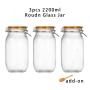 3pcs 2200ml Wide Mouth Round Glass Jar - Airtight Storage Jar with wood Bamboo Lid Medium Jar Perfect for Beans, Jelly, Storing and Canning Use