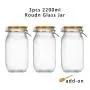 3pcs 2200ml Wide Mouth Round Glass Jar - Airtight Storage Jar with wood Bamboo Lid Medium Jar Perfect for Beans, Jelly, Storing and Canning Use