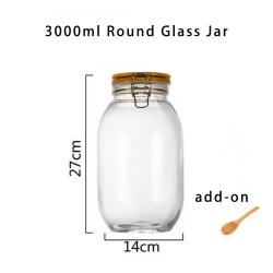 3000ml Wide Mouth Round Glass Jar - Airtight Storage Jar with wood Bamboo Lid Medium Jar Perfect for Beans, Jelly, Storing and Canning Use