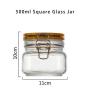 3pcs 500ml Wide Mouth Square Glass Jar - Airtight Storage Jar with wood Bamboo Lid Medium Jar Perfect for Beans, Jelly, Storing and Canning Use