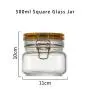 3pcs 500ml Wide Mouth Square Glass Jar - Airtight Storage Jar with wood Bamboo Lid Medium Jar Perfect for Beans, Jelly, Storing and Canning Use