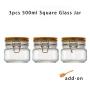 3pcs 500ml Wide Mouth Square Glass Jar - Airtight Storage Jar with wood Bamboo Lid Medium Jar Perfect for Beans, Jelly, Storing and Canning Use