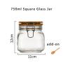 3pcs 750ml Wide Mouth Square Glass Jar - Airtight Storage Jar with wood Bamboo Lid Medium Jar Perfect for Beans, Jelly, Storing and Canning Use