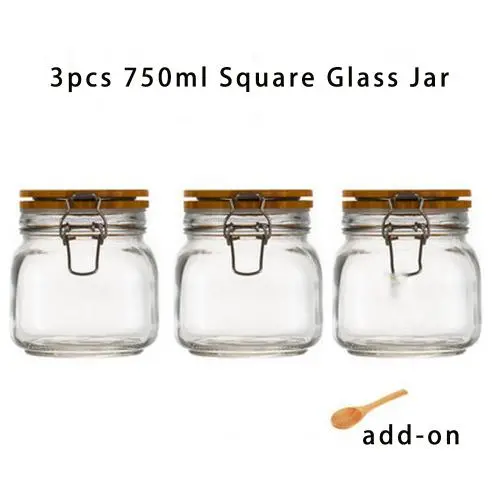 3er Set 750ml Breitdeckel Holz-Bambus-Deckel Glasbehälter – Luftdichte Lagerbehälter mit Mittelgroßer Dose, Ideal für Bohnen, Marmelade, Lagern und Konservieren