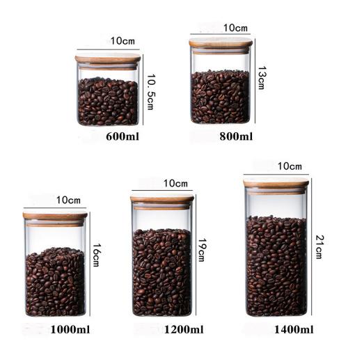 800ml Glass Storage Jar with Airtight Lid, Square Glass Tea Tin, Transparent Glass Canister for Ground Coffee, Tea Bag, Rice, Flour, Dog Cookies and More