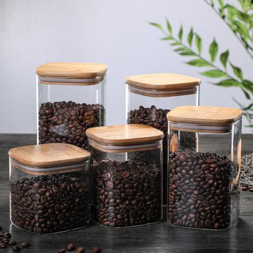 800ml Glass Storage Jar with Airtight Lid, Square Glass Tea Tin, Transparent Glass Canister for Ground Coffee, Tea Bag, Rice, Flour, Dog Cookies and More