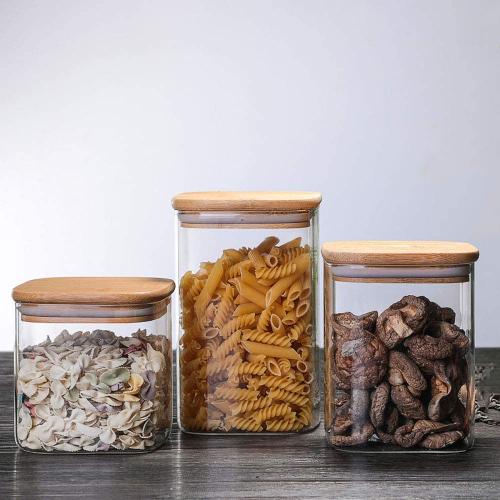 800ml Glass Storage Jar with Airtight Lid, Square Glass Tea Tin, Transparent Glass Canister for Ground Coffee, Tea Bag, Rice, Flour, Dog Cookies and More