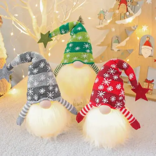 Glänzende Weihnachtsdekoration mit kleinen, glänzenden Elfen-Plüschtiere, Rudolph-Gesichtslose, Kindergeschenke – Stilvolle Weihnachtsdeko