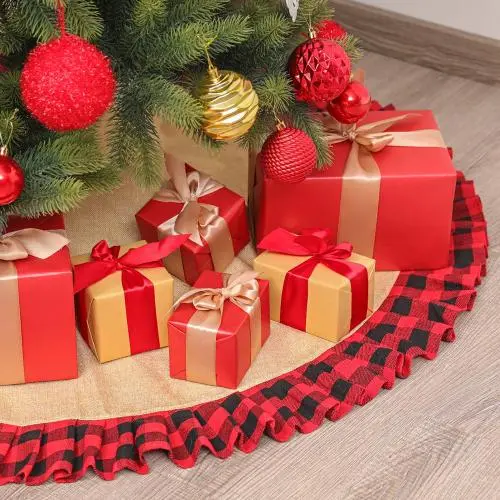 Nappe de Noël à carreaux rouges, décorations de scène de Noël, décoration d'arbre de Noël, tablier d'artisanat de Noël. Nappe de Noël à carreaux rouges, décorations de scène de Noël, décoration d'arbre de Noël, tablier d'artisanat de Noël.