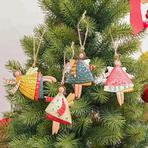 Geschenkedekoration Kreatives Schmiedeeisen Handbemalt Engels Mädchen Anhänger Weihnachtsbaum Dekoration Accessoires Zubehör