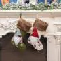 Weihnachtsdeko Stricksocken, gesichtslose Stricksocken, Christkindleschuhe, Süßsocken, Geschenkstrickschuhe, Weihnachtsdeko mit Tannenzapfenanhänger