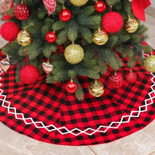 Rot kariertes Baumschirm Weihnachtsdekoration, Weihnachts-Szene, Baumunterdekoration, Baumschürze